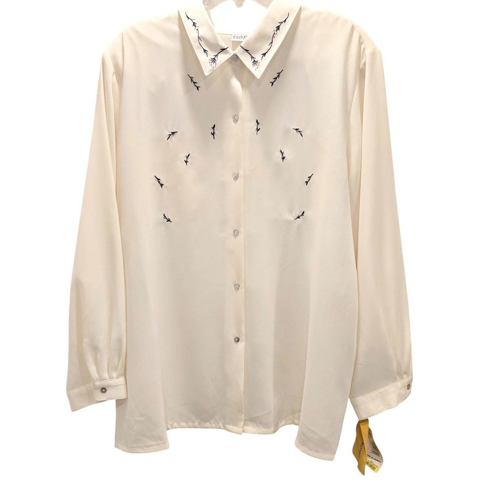 NWT VTG 1990s Napa Studio Cream Blouse Plus Size 24W Embroidered Flowers - Picture 2 of 11